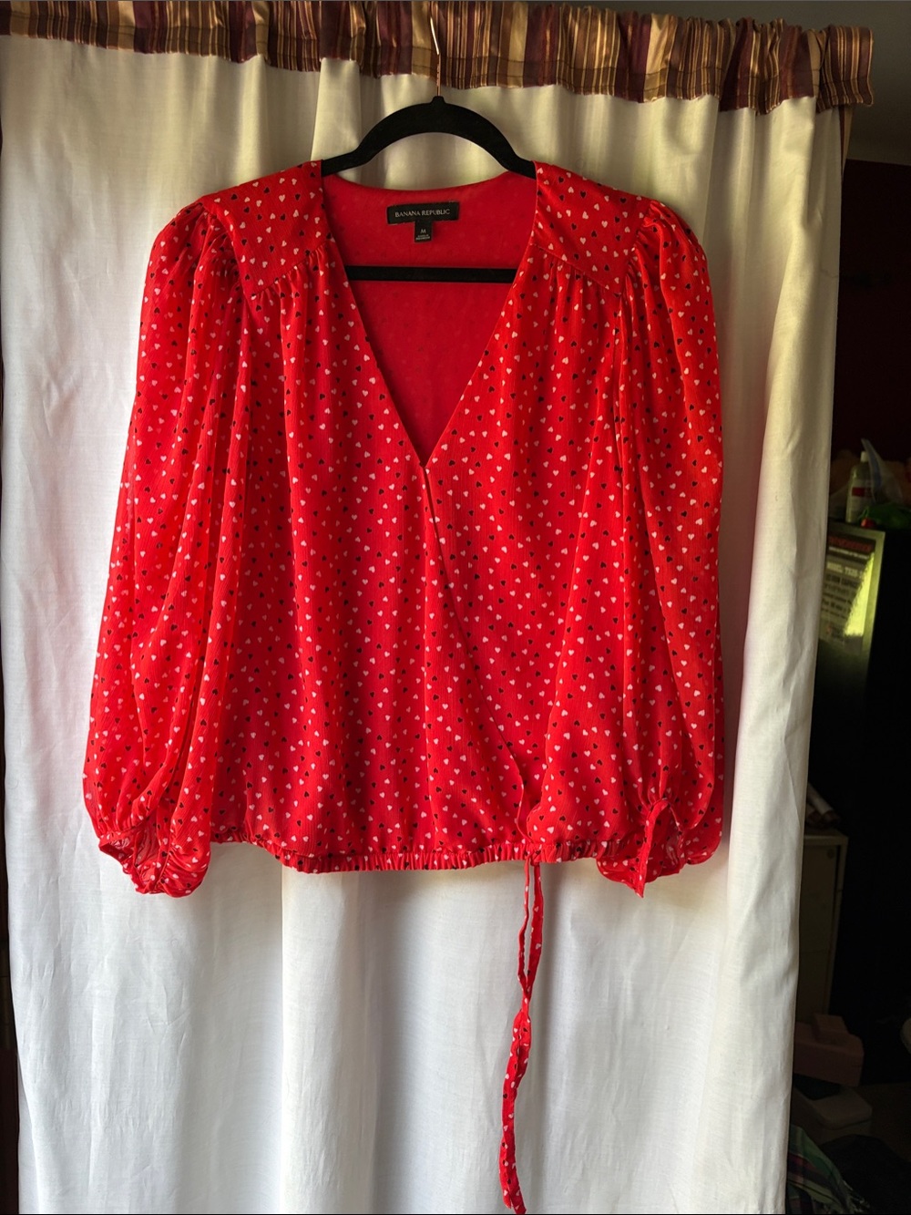Banana Republic Red Heart-Print V-Neck Peasant Blouse